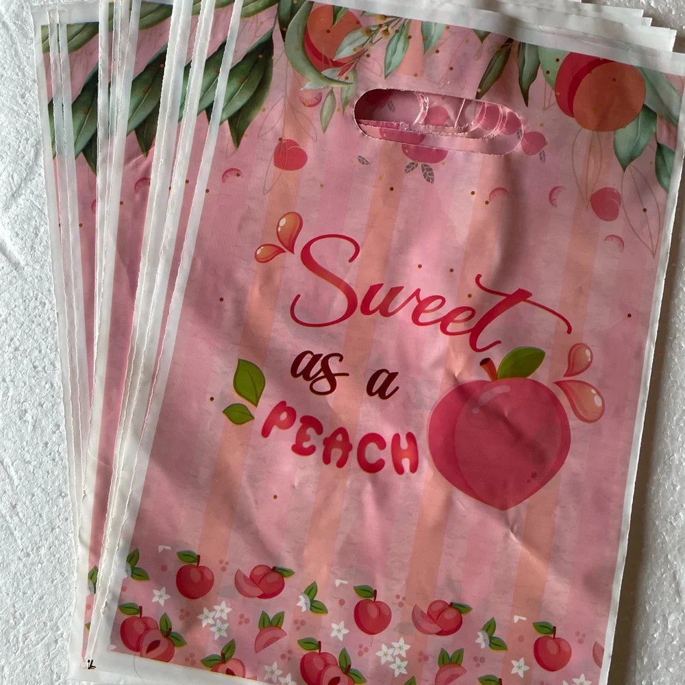 NWOT “Sweet as a Peach” Orange, White & Pink Gift Bag 20 Goodie Bags 10.2 X 7.1”